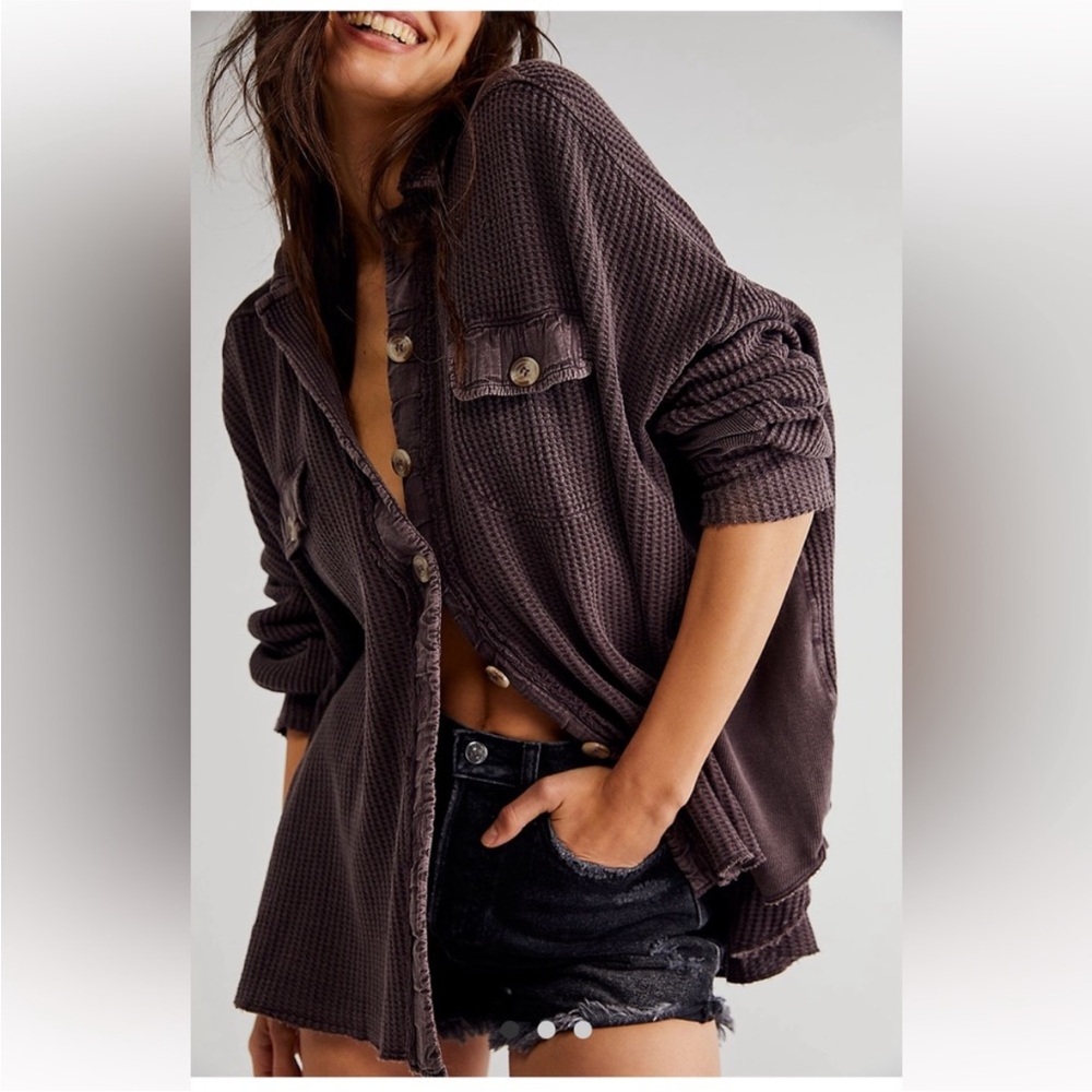 Free People Scout Waffle Knit Jacket - Mole color